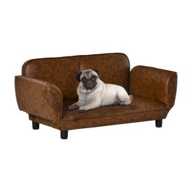 Pet Sofa Dog Bed Couch, Foldable Cat Lounger PU Leather Cover for Small & Large Sized Animals, 39" x 21.75" x 17.75", Brown