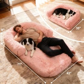 71"x43"x9" Dog Beds for Large Dogs, Foldable Plush Washable Dog Bed for People Doze Off, Orthopedic Dog Beds for Humans Size (Color: PINK)