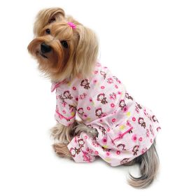Girly Monkey Flannel Pajamas with 2 Pockets (Color: PINK, size: S)
